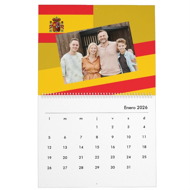 Calendrier Espagne | Ajouter Votre Photo drapeau Espagnol Cou (Jan 2026)