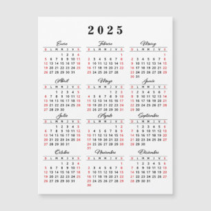 Calendrier espagnol 2025 Blanc Noir Rouge