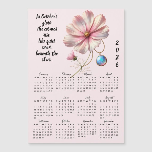 Calendrier et pierre de naissance d'octobre Fleur (Devant)