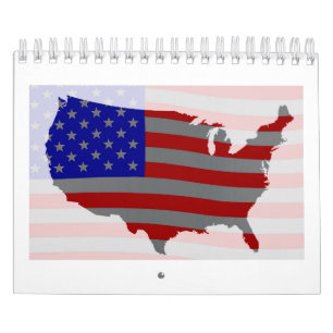 Calendrier Etats-Unis Carte Silhouette Et Drapeau
