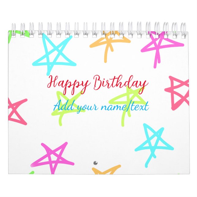 Calendrier Etoiles colorées heureux anniversaire ajouter nom  (Protection)