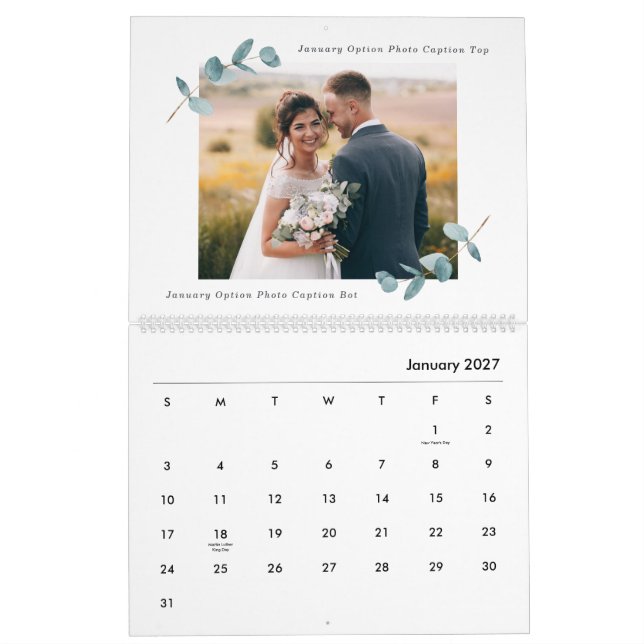 Calendrier Eucalyptus photo Mariage nouvellement mariée Colla (Jan 2027)