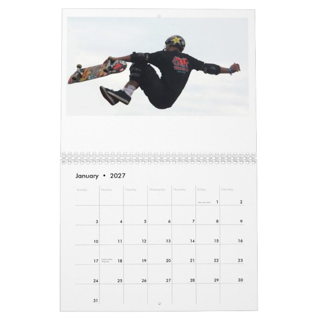 Calendrier faisant de la planche à roulettes, (Jan 2027)