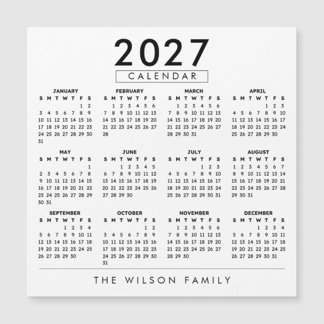 Calendrier familial personnalisé 2027 (Devant)