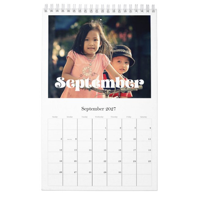 Calendrier familial rétro vintage script 2027 (Sep 2027)