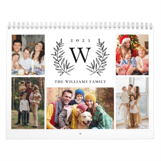 Calendrier Famille de Collage photo Monogramme moderne (Protection)