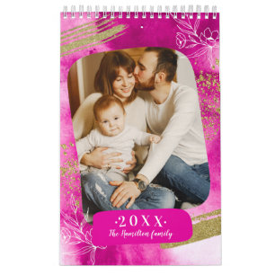 Calendrier Famille de photo personnalisée aquarelle chic 2022