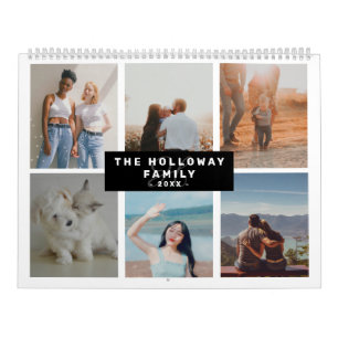 Calendrier Famille moderne nom monogramme noir18 photos colla