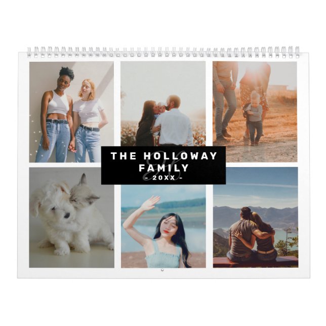 Calendrier Famille moderne nom monogramme noir18 photos colla (Protection)