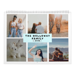 Calendrier Famille moderne nom monogramme turquoise 18 photos