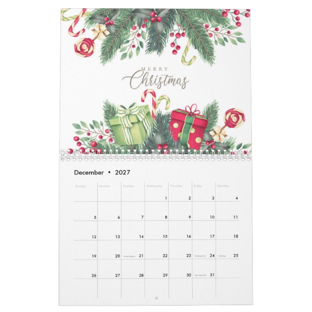Calendrier Festif Floral Noël Botanique Conception de vacance (Dec 2027)