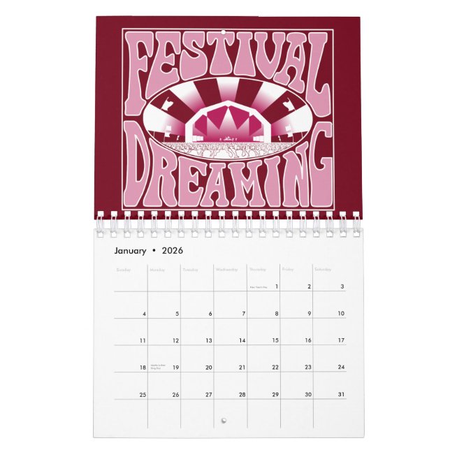Calendrier Festival Dreaming Retro White-Pink-Cranberry (Jan 2026)