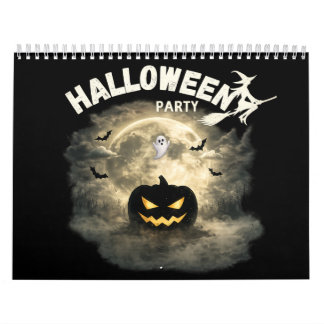 Calendrier Fête d'Halloween Lune Citrouille Fantôme Vintage H