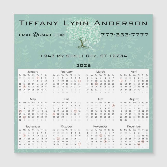 Calendrier Feuille de coeur Arbre floral Mint vert (Devant)