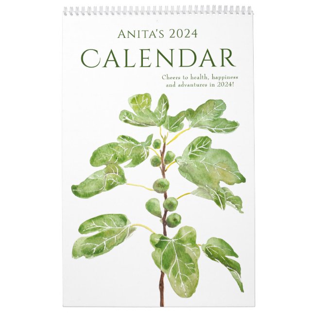 Calendrier feuille vert aquarelle calender 2024 (Protection)