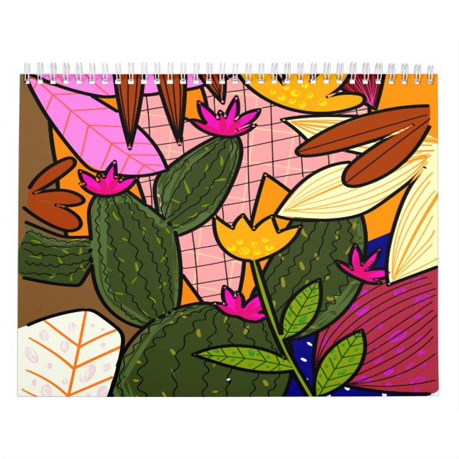 Calendrier Feuilles et fleurs tropicales abstraites  (Protection)