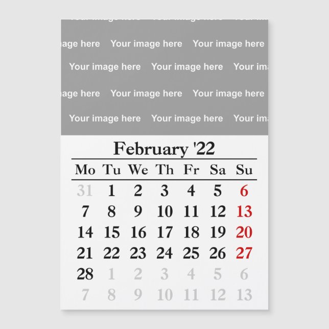 Calendrier février 2022 Carte magnétique (Devant)