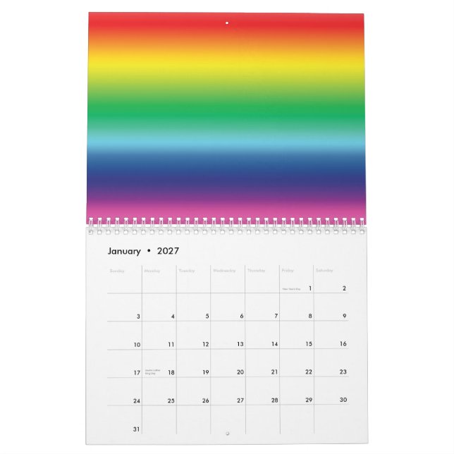 Calendrier Fierté arc-en-ciel couleurs gay lgbt drapeau cool (Jan 2027)