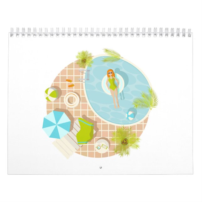 Calendrier Fille de piscine en bikini plage d'été (Protection)