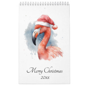Calendrier Flamant rose père Noël Snowbird, personnalisé
