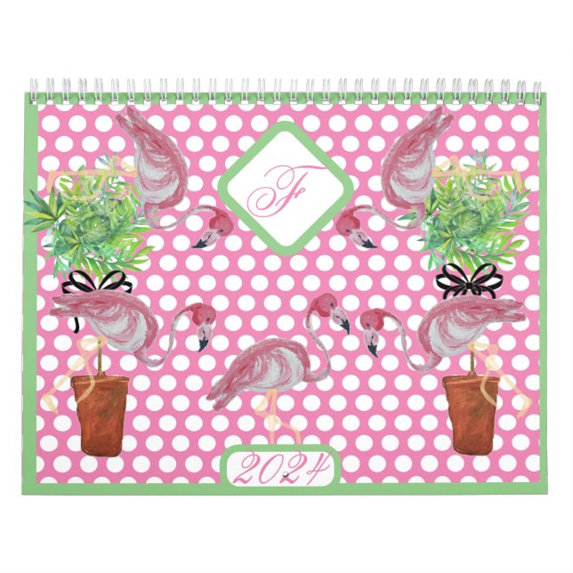 Calendrier Flamants roses de Flamant rose rose Palm 2024 Terr (Protection)