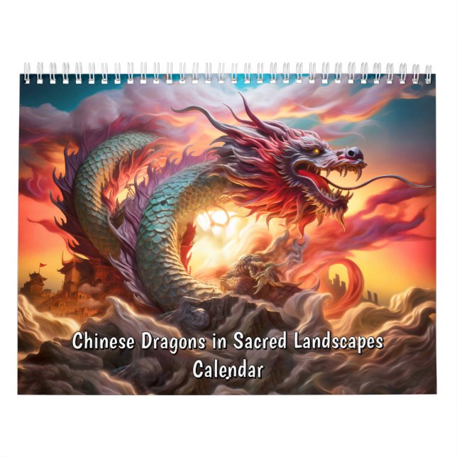 Calendrier Flamme céleste – Dragons chinois dans des paysages (Protection)