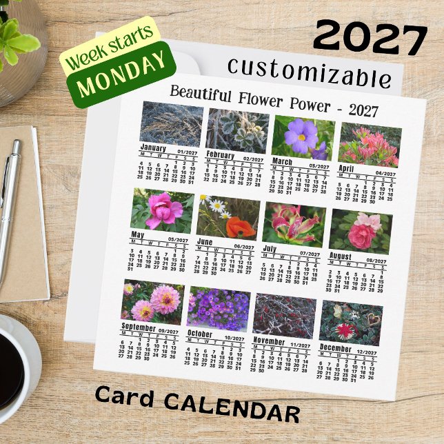 Calendrier Fleur 2027 blanc Lundi Semaine carte pl (Créateur téléchargé)