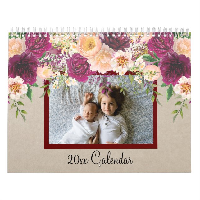 Calendrier Fleur aquarelle Belle photo de famille (Protection)