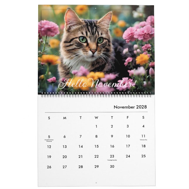 Calendrier Fleur de chat animal mignonne tous les mois de 202 (Nov 2028)