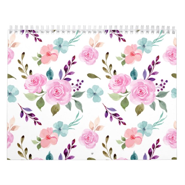 Calendrier Fleur rose aquarelle sans couture (Protection)