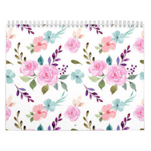 Calendrier Fleur rose aquarelle sans couture