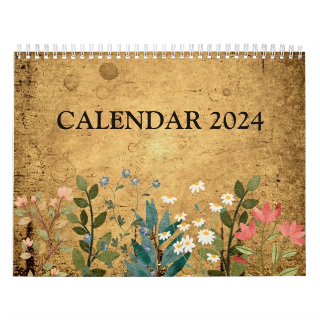 Calendrier Fleur sauvage, Aquarelle, Vintage (Protection)