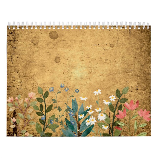 Calendrier Fleur sauvage, Aquarelle, Vintage (Protection)