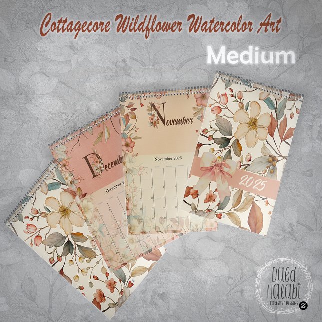 Calendrier Fleur sauvage d'aquarelle Cottagecore (Cottagecore Wildflower Watercolor Art Calendar - Medium)