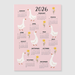 Calendrier Fleur sauvage et oie jaune 2026 - Rose