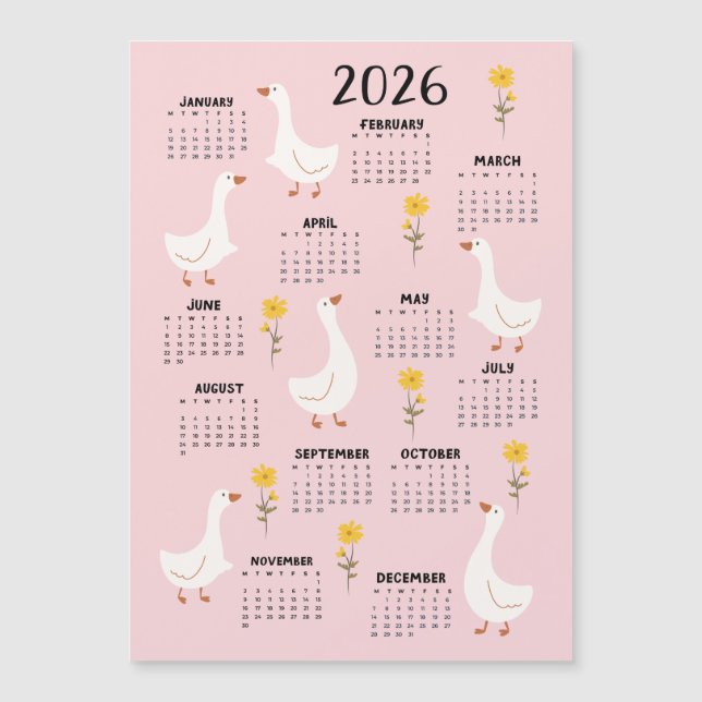 Calendrier Fleur sauvage et oie jaune 2026 - Rose (Devant)
