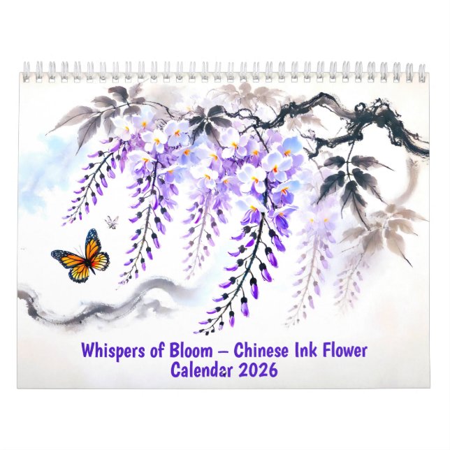 Calendrier Fleurs à l'Encre Chinoise Bloom 2026 (Protection)
