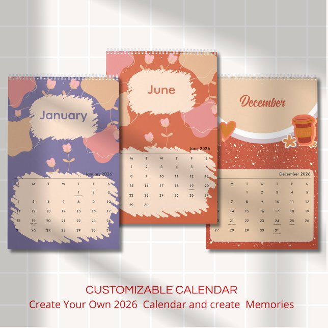 Calendrier Fleurs Abstraites Brillantes Pastel (Créateur téléchargé)