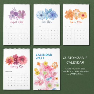 Calendrier Fleurs Aquarelle 2026 Floral Élégant