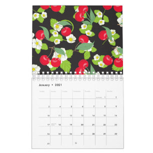 Calendrier Fleurs blanches jolies feuilles vertes fruit ceris