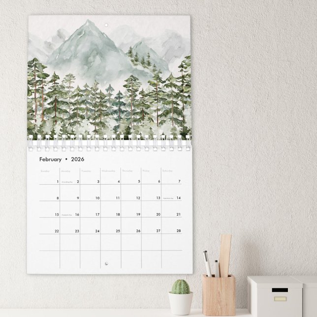 Calendrier Fleurs et Forêt Aquarelle 2026 (In situ)