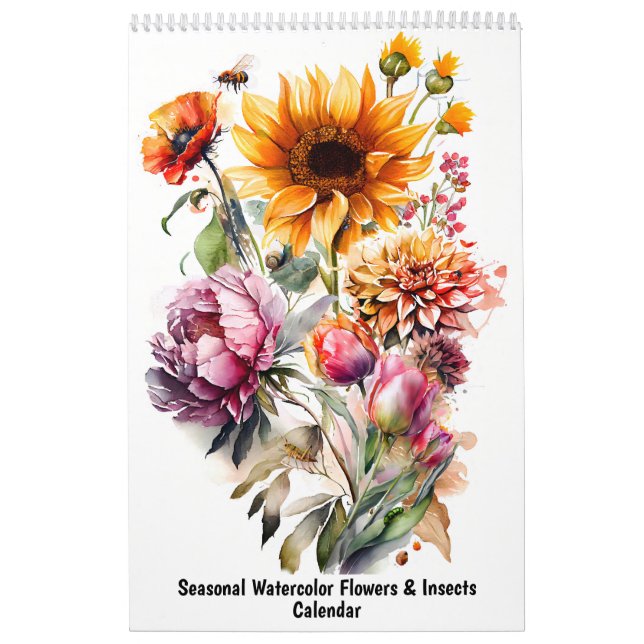 Calendrier Fleurs et insectes aquarelle saisonniers –  (Protection)