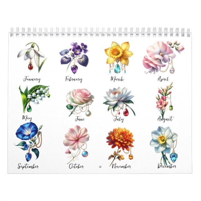 Calendrier Fleurs et pierres de naissance 2026 (Protection)