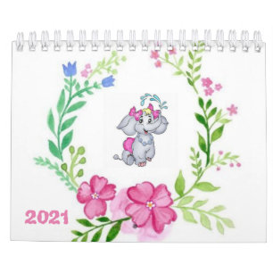 Calendrier Fleurs florales d'éléphants 2021