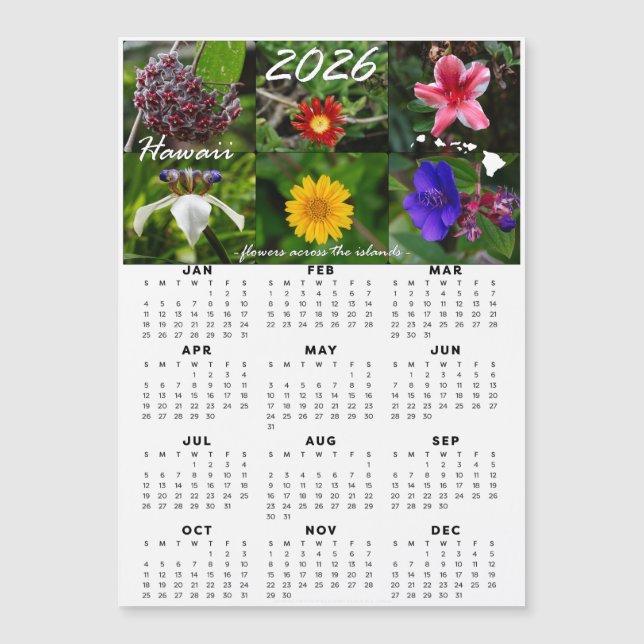 Calendrier Fleurs Hawaïennes 2026 (Magnétique) (Devant)