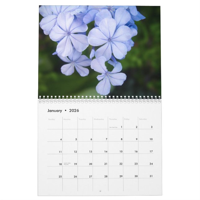 Calendrier fleurs noires et blanches (Jan 2026)