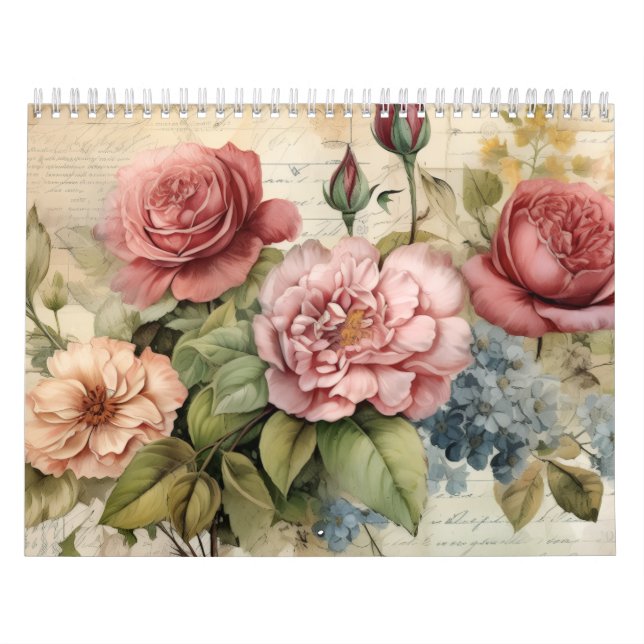 Calendrier Fleurs peintes à la main victoriennes (Protection)