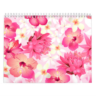 Calendrier Fleurs tropicales rose et blanche