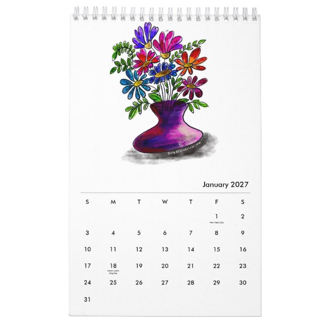 Calendrier Floral 2024 à une seule page (Jan 2027)