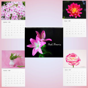 Calendrier floral aux fleurs délicates roses